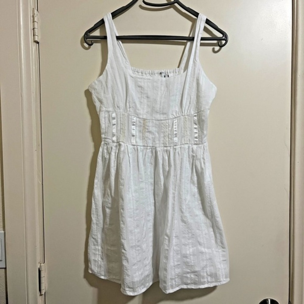 Women 100% Organic Cotton Smocked Mini Sundress 6 White Cottage Milkmaid Prairie